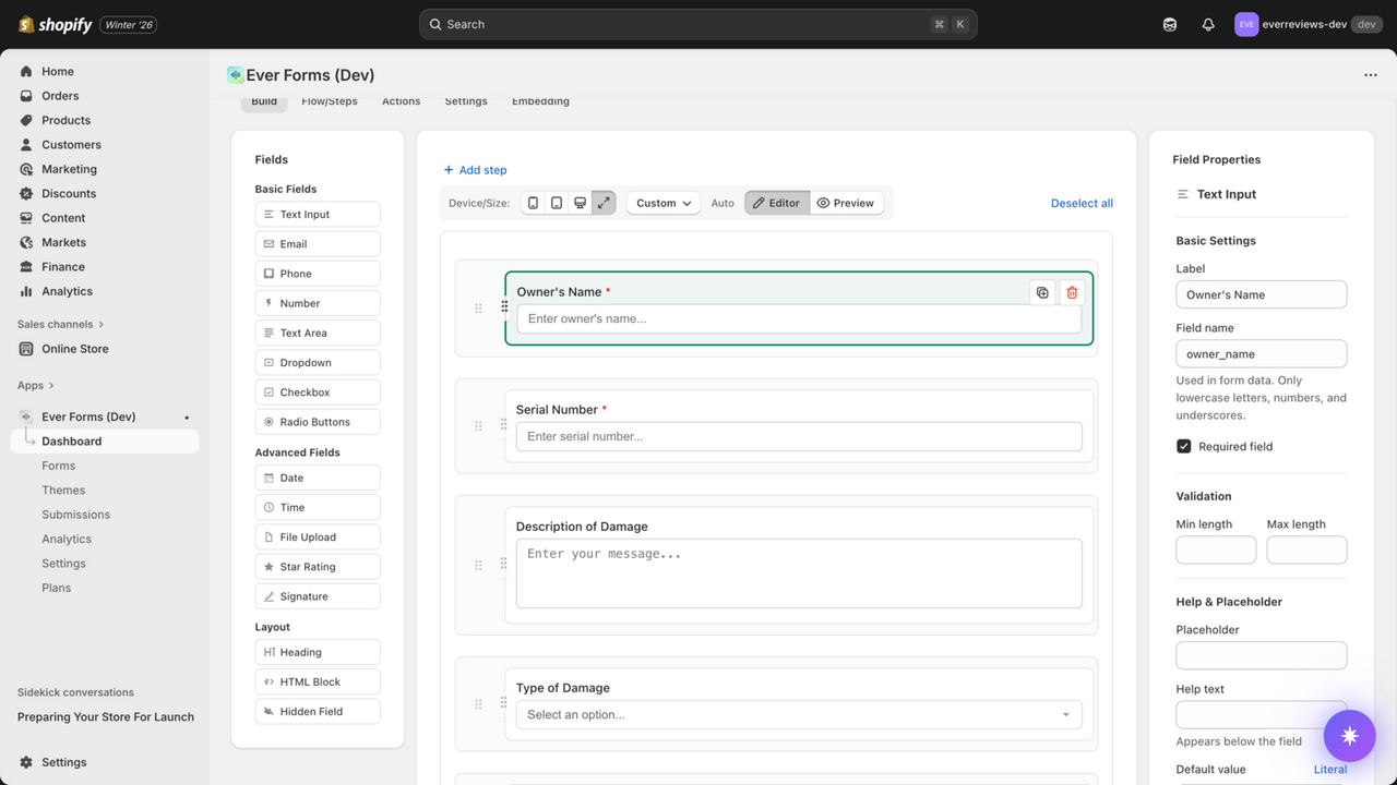 EverForms drag and drop form builder with 15+ field types